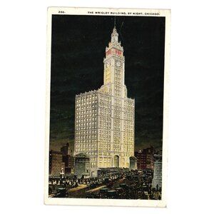 Wrigley Building Chicago Vintage Postcard Night Scene Max Kobbe Postmarked 1922